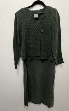 Vintage Rabbit Rabbit Designs 2 Pc Rayon Dress Jacket Set Green Petite 4P USA